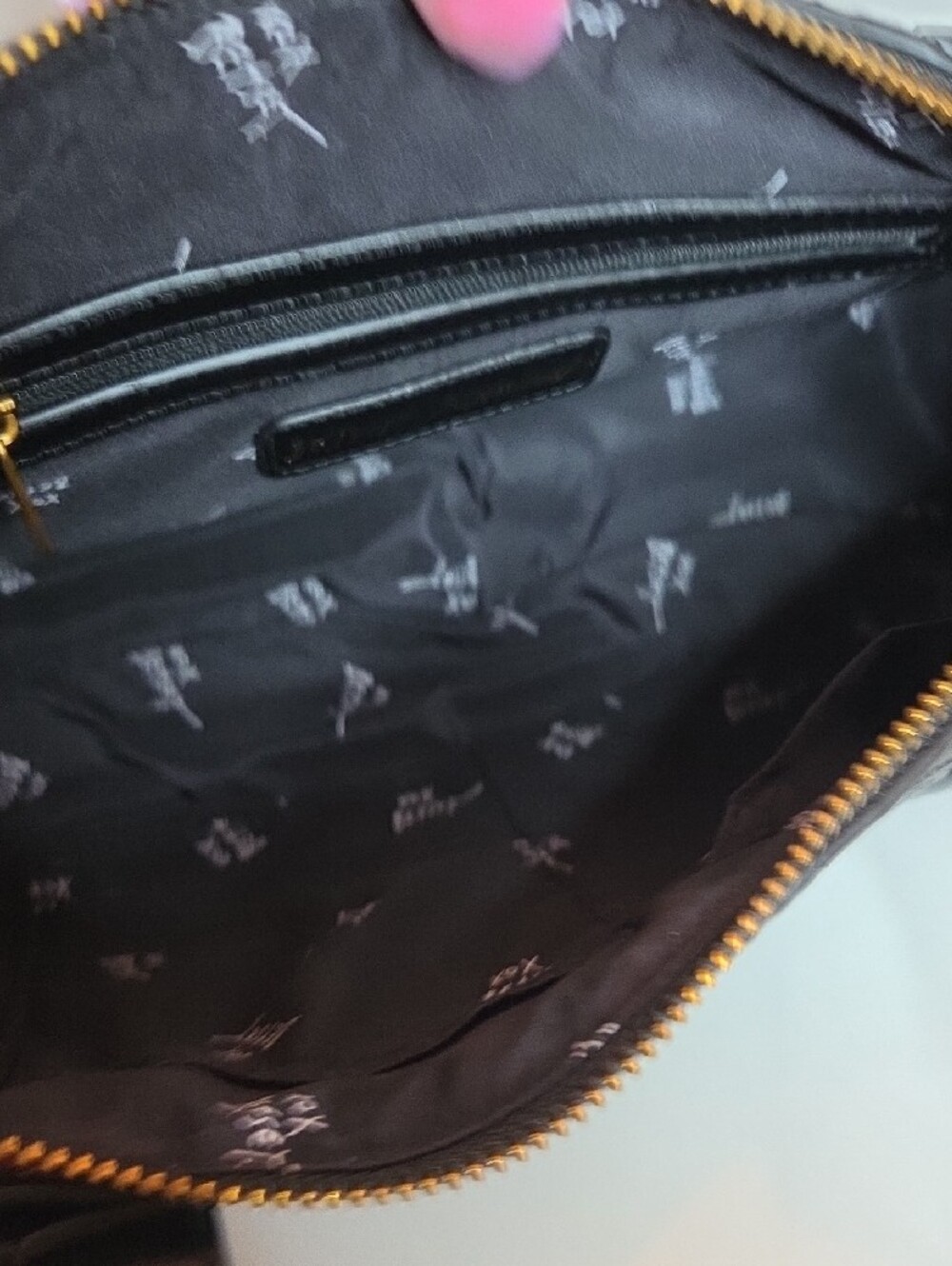 Betsey Johnson Black Embossed Barrel Shoulder Bag with Gold Skull Accent - Picture 9 of 11